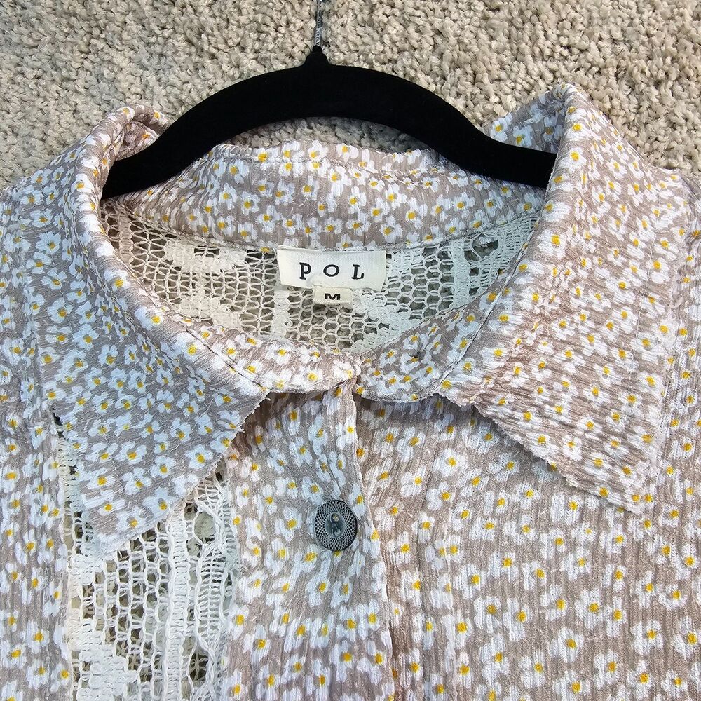 POL Floral Oversized Button-Up Blouse Multi-Color Pattern Women's Size Medium - Picture 3 of 14